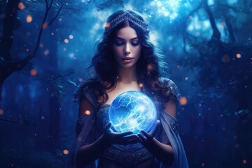 Fototapeta na wymiar Illustration of fairy woman with an magic ball, Generative AI