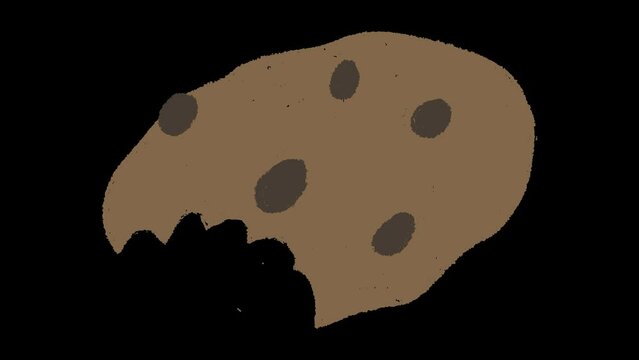Illustrated cookie animation. Bitten cookie gif on transparent background