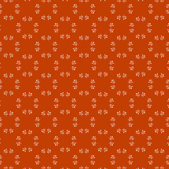 Rustic red series Simple modest floral fabric pattern with white yellow flowers on an orange red background