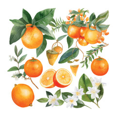Hand drawn natural fresh watercolor oranges clipart