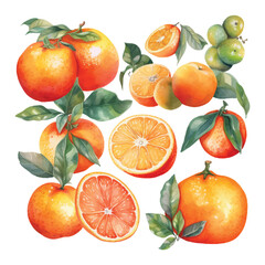 Hand drawn natural fresh watercolor oranges clipart