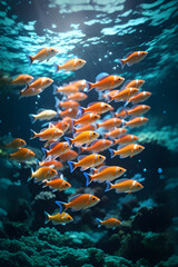 Fototapeta na wymiar Mesmerizing School of Fish: Underwater Serenity with Professional Color Grading, Soft Shadows, and Clean Sharp Focus.