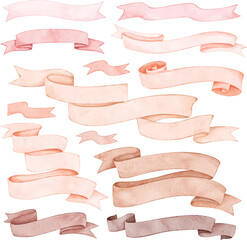 Watercolor illustration set of Banner Ribbons 