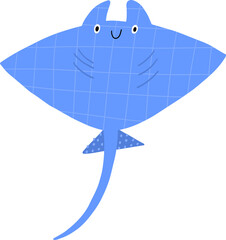 Cute cartoon stingray - illustration on a transparent background