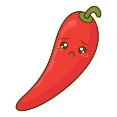 sad chili kawaii style. cute png illustration fruit and vegetable characters