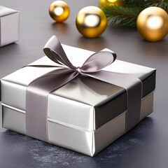 white gift box silver with  ribbon IA