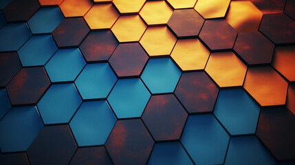 abstract colorful geometric hexagonal pattern grid background with golden and light blue colors