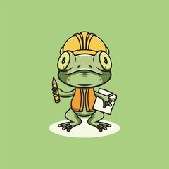Cute frog project workers cartoon illustration