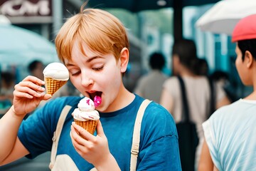 child eating ice cream. Generative AI