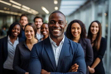 The black business team's smart arms crossed and smile