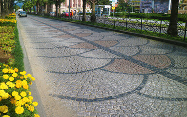 Artistic Cobblestone Street in Downtown Batumi, Adjara Region of Georgia