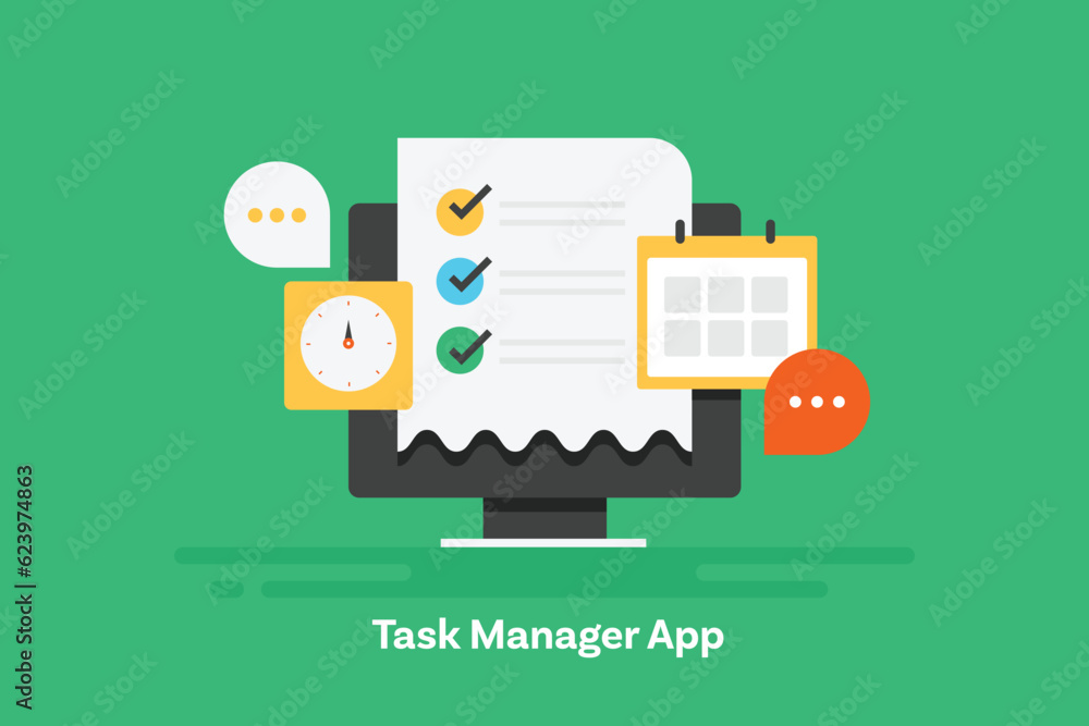 Sticker business task management application on computer screen, project tracking, checklist and calendar sc