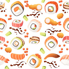 Sushi roll japan street fast food with seafood and rice salmon and cheese vector illustration on white background
