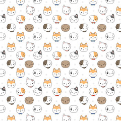 Obraz premium Cute adorable dog puppy head cartoon doodle seamless pattern