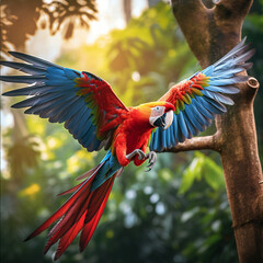 red and yellow macaw in the jungle