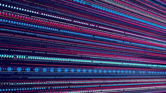 glow particles form blue red lines. Info concept lines, ai construction light grid. Lines form hologram. Vj loop abstract sci-fi bg. Hi-tech info technology background with parallel lines.