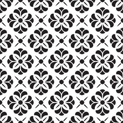 porcelain flower pattern Chinese and Japanese style, black and white ceramic floral seamless background, beautiful tile design, vector illustration