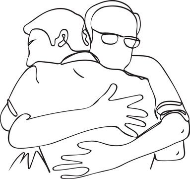 Unwavering Embrace: Continuous Line Drawing of Father-Son Love, Infinite Bond: One-Stroke Family Love in Royalty-Free Vector, A Continuous Line Drawing of Father-Son Affection
