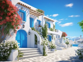 Fototapeta premium Traditional Mediterranean white house with blue sky generative ai