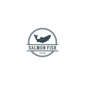 salmon fish logo template vector in white background