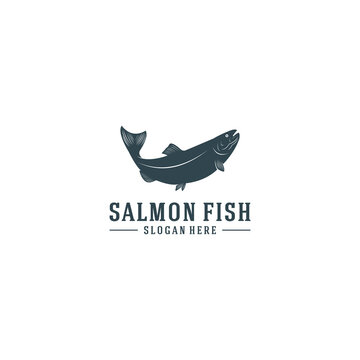 salmon fish logo template in white background
