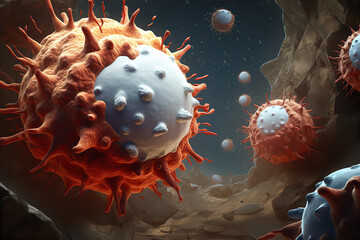 a white blood cell attacking an invading pathogen