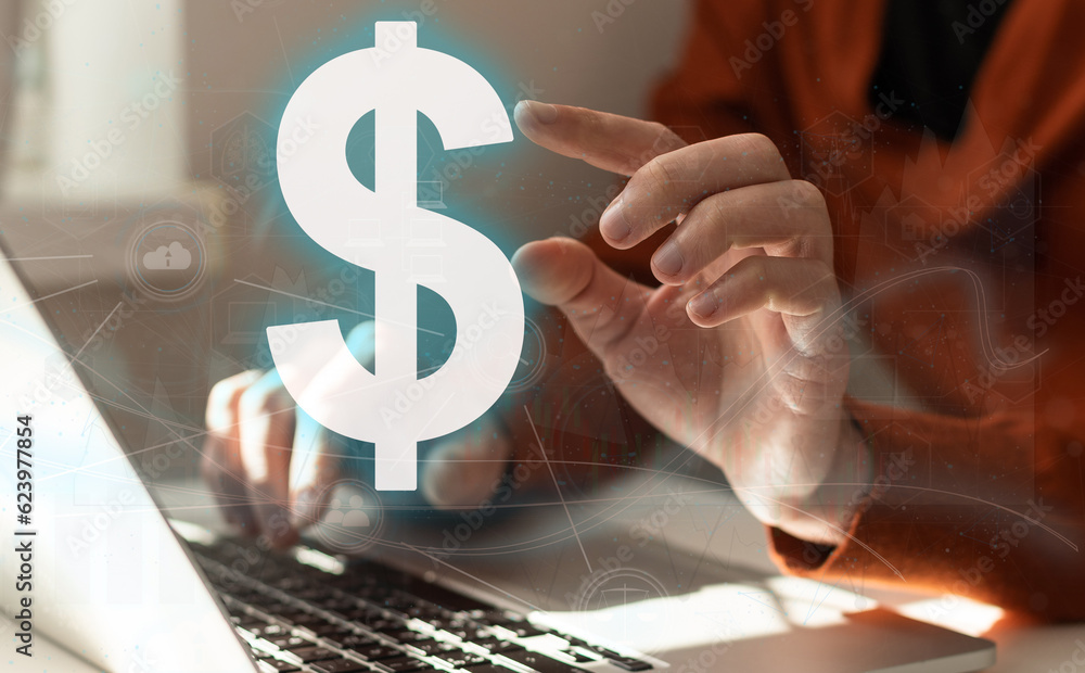 Aufkleber hands touching button screen interface global connection customer networking data exchanges