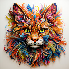 Cat head colorful illustration on color background