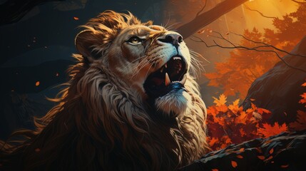 Naklejka premium Cinematic image realistic epic lion king made with generative AI