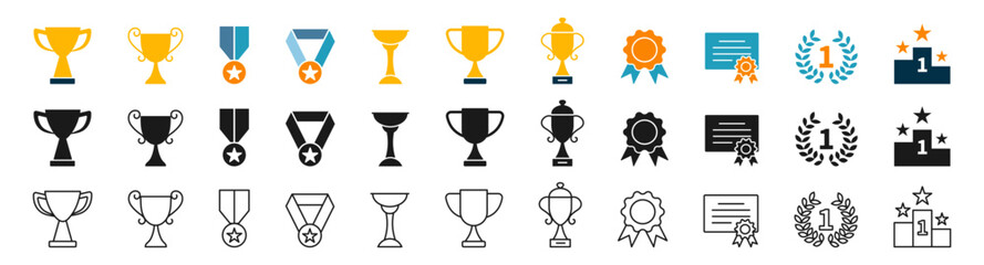 Trophy cup icons set. Winning icons collection. Award and Medal.