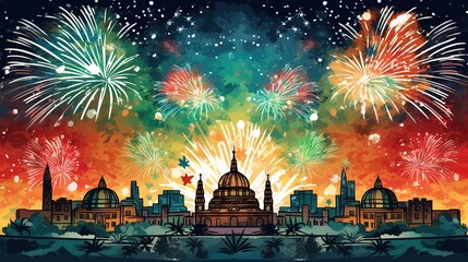 Naklejka premium Illustrations and icons of the Mexican flag and the celebration of the holiday in the context of Mexico's Independence Day,AI generated. 