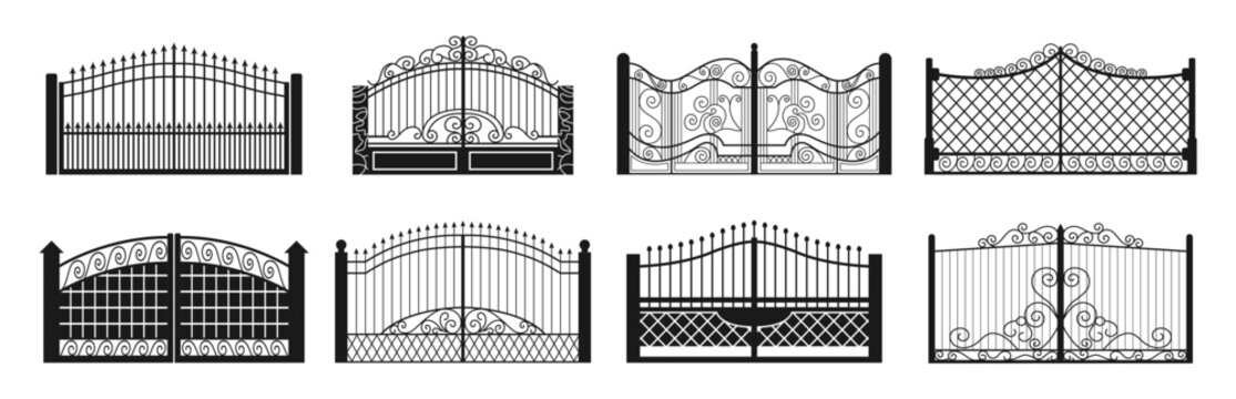 Metal gate. Fence gate on white background. Design of forged products