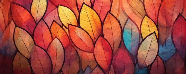 Autumn Colored Leaves Background extreme closeup. Generative AI