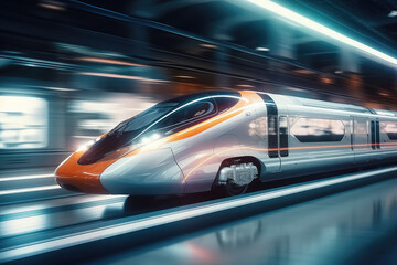 Obraz na płótnie Canvas Futuristic Design High Speed Train Motion extreme closeup. Generative AI