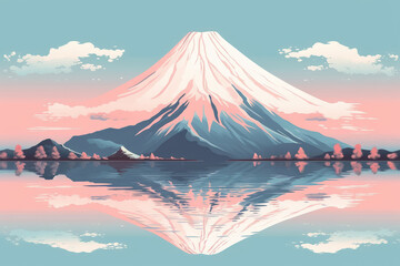 Fototapeta na wymiar Travel to Japan Concept. Travel Poster with Japan Mount Fuji extreme closeup. Generative AI