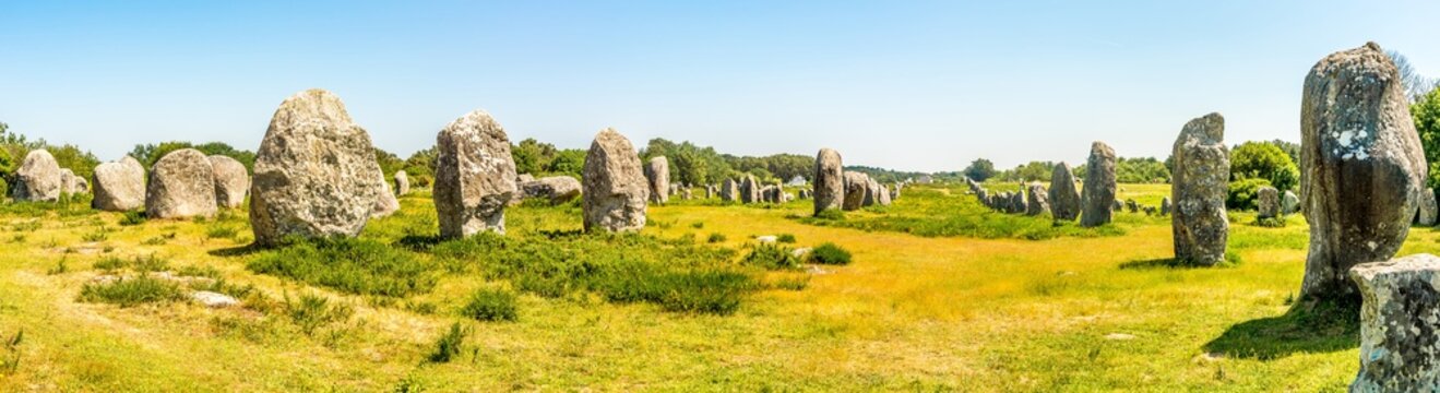 Panoramic view at the Carnac stones near the south coast of Brittany in northwestern France