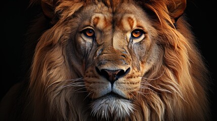 Naklejka premium African male lion head portrait looking into camera