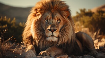 African male lion head portrait looking into camera