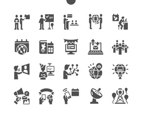 World Telecommunication and Information Society Day 17 May. Discussion of problems. Calendar. Vector Solid Icons. Simple Pictogram