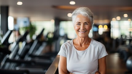 Fototapeta premium person in a gym. senior woman exercise generative ai. 