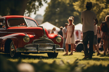 Classic Car Show with Retro Vehicles and Enthusiastic Spectators