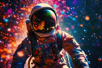 Astronaut Adrift Amidst a Symphony of Colors. Generative AI