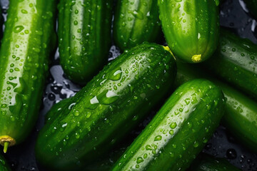 Deliciously Wet Cucumbers with a Stunning Top-Down View. Generative AI