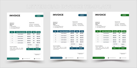 Creative corporate invoices template with 3 color sets.