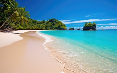 Fototapeta premium Beautiful beach with white sand and turquoise water, Generative AI