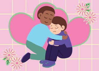 Man hug his sadness friend by love and understand.