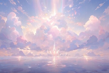 Fototapeta Cudowna Asceza: Mistyczne Morze Chmur z Sacrum Nieba, Połączone z Matką Ziemią - Obraz W Stylu Anime - Generative AI 4 obraz