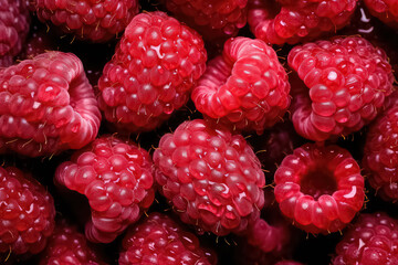 seamless background of many beautiful and shiny raspberry, top view.