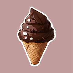 Ice cream sticker cartoon cute isolated badge of cold sweet summer dessert colorful kids emblem