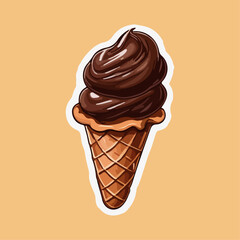 Ice cream sticker cartoon cute isolated badge of cold sweet summer dessert colorful kids emblem